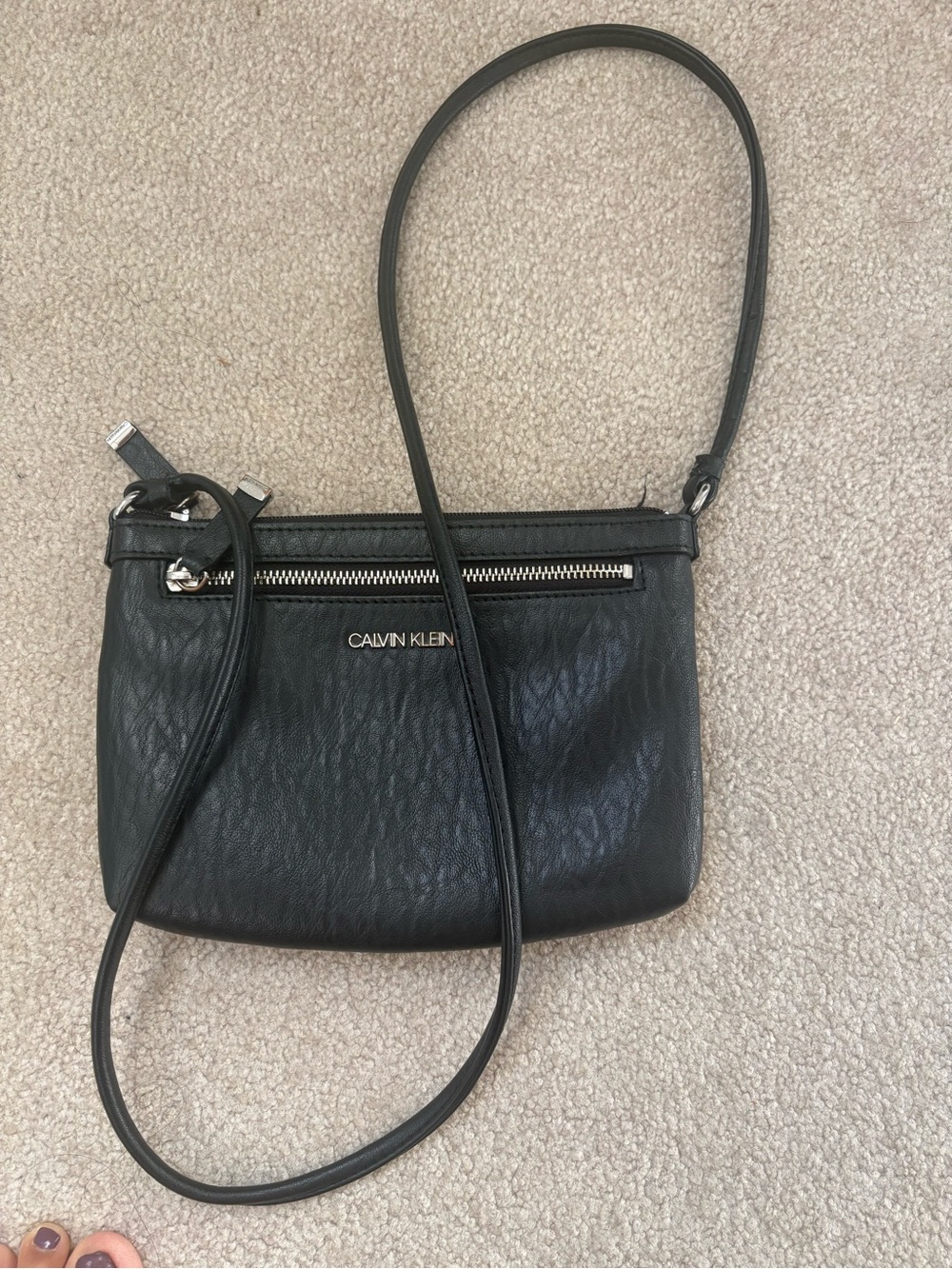 Calvin Klein Black Leather Crossbody with Silver Hardware